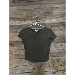 Bozzolo Army Green Cropped Ribbed Tee - Size Large